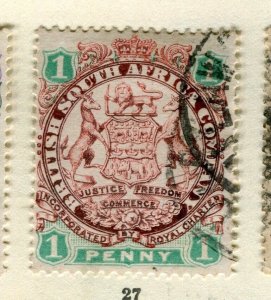 RHODESIA; 1896 early classic Springbok issue used 1d. value,