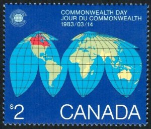 COMMONWEALTH DAY = MAP OF THE EARTH Canada 1983 #977 MNH