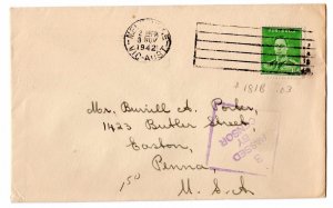 1942 Melbourne Australia to Easton Pennsylvania USA Censorship WWII Cover