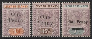 LEEWARD ISLANDS 1902 QV One Penny Surcharge set 4d-7d.
