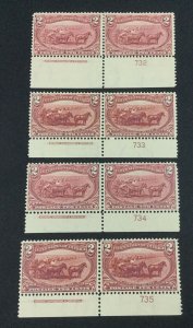 MOMEN: US STAMPS #286 PLATE IMPRINT PAIRS MINT OG H LOT #71013