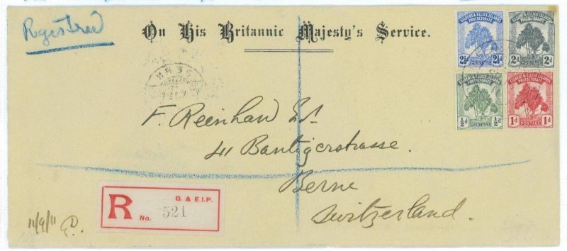 BK1806 - GILBERT & ELLICE - Postal History - REGISTERED COVER  to SWITZERLAND