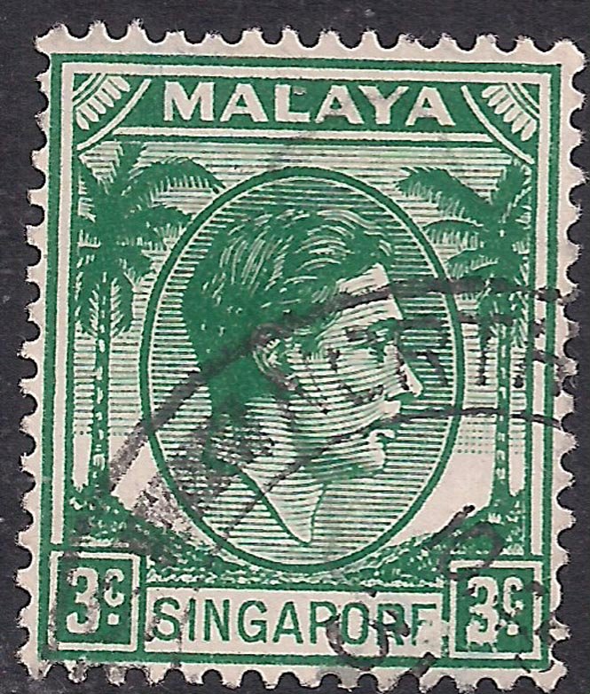 Singapore 1948 - 58 KGV1 3ct Green used SG 3 ( M1172 )