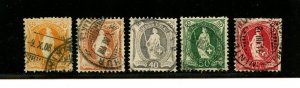 Switzerland #119, 121-4 (S483) Helvetia type perf 11 1/2 x 12, U. CV$164.75