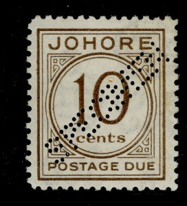 MALAYSIA - Johore GVI SG D4s, 10c brown, VLH MINT. Cat £40+