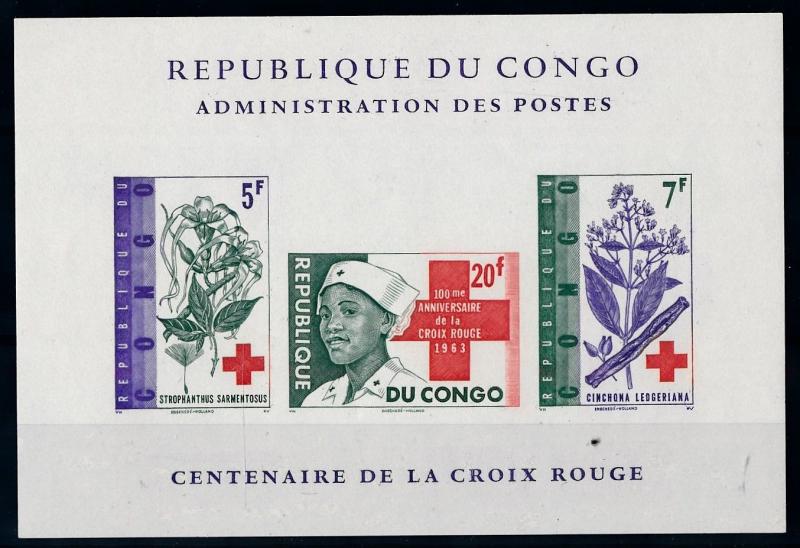 [67247] Congo Kinshasa 1963 Flora Flowers Blumen Red Cross Luxury Sheet MNH