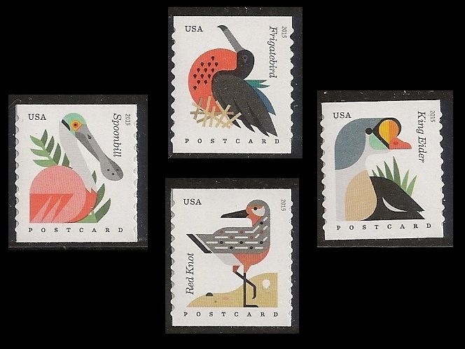 US #4995-4998 Coastal Birds Coil Strip of 4 Postcard Stamps (Free Shipping)