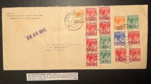 1946 BMA Malaya Overprint Airmail Cover Singapore to San Francisco CA USA