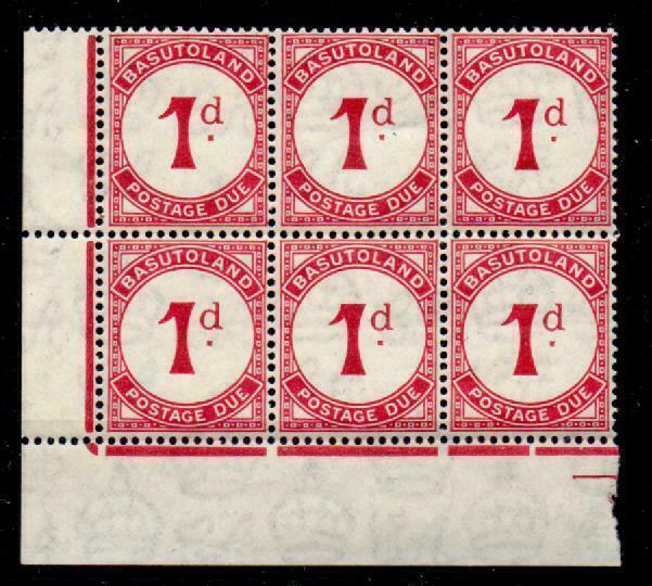 BASUTOLAND SGD1a 1938 1d SCARLET POSTAGE DUE BLOCK OF 6 MINT - 5 MNH