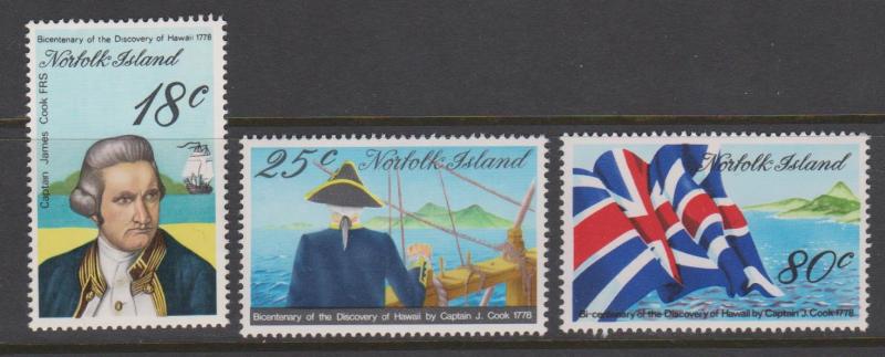 Norfolk Island 1978 Cook's Discovery of Hawaii Set Sc#222-224 MNH