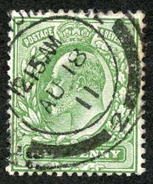 SG271 KEVII 1/2d Bright green Harrison Perf 14 (fine impression) Very Fine used