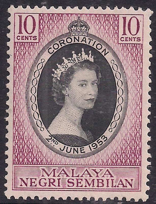 Malaya Negri Sembilan 1953 QE2 10ct Coronation MM SG 67 ( R1184 )