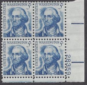 1283 Plate block 5cent George Washington Prominent American Series 1965-78