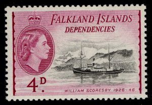 FALKLAND ISLANDS - Dependencies QEII SG G32, 4d black & brt red purple, M MINT.