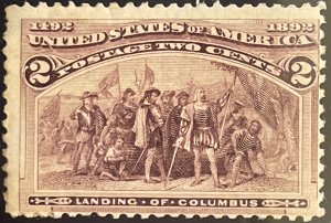 Scott #231 1893 2¢ Columbian Landing of Columbus unused with flaws