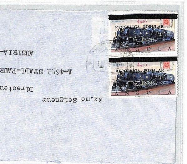 BU54 1980 Angola *REPUBLICA POPULAR* Overprint 4e50 RAILWAY ENGINE Cover TRAINS