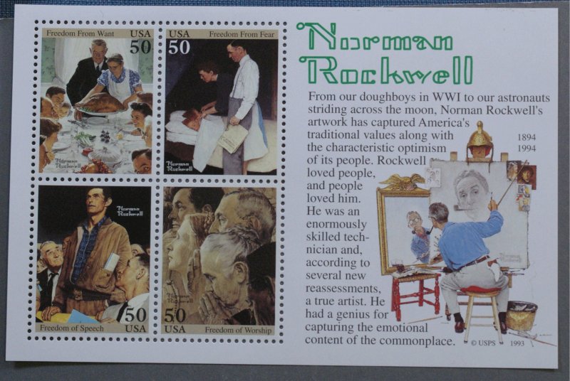 United States #2840 Norman Rockwell Four Freedoms Sheet MNH