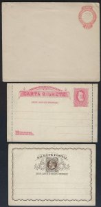 BRAZIL 1890s 10R POSTAL COVER DIE 1 80R LETTERCARD & 20R POSTAL CARD ALL MINT CO