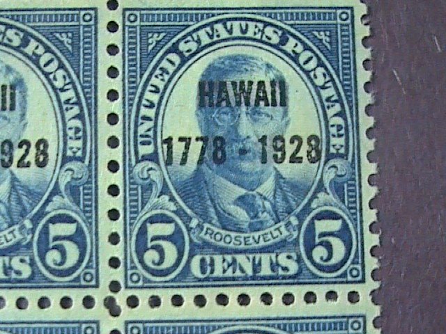 U.S.# 648-MINT/NEVER HINGED--BLOCK OF 4-HAWAII OVERPRINT-1928