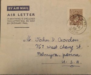 O) 1950 NIGERIA, KING  GEORGE VI - SCT 60 6p, AIR LETTER, ORDINARY MAIL  TO USA