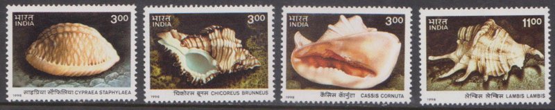 INDIA - 1998 SHELLS FROM THE ANDAMAN & NICOBAR ISLANDS - 4V - MINT NH