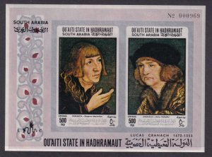 Aden Qu'aiti MI 155-166 BL18B Paintings Imperf Souvenir Sheet MNH VF