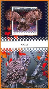 A6813 - SIERRA LEONE, error, 2018, MISSED SUN LEAF: owls, birds-