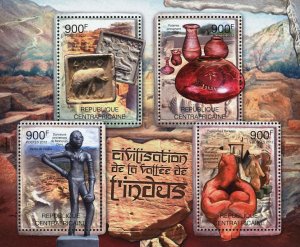 Indus Valley Civilization Stamp (IVC) Art Sculpture Pottery Souvenir Sheet of 4