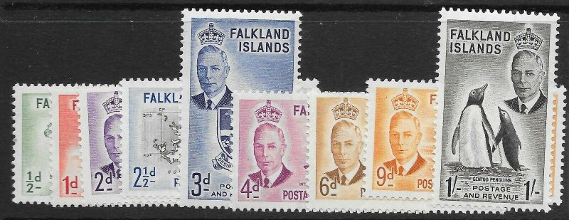 FALKLAND ISLANDS SG172/80 1952 DEFINITIVE SET TO 1/= MTD MINT 