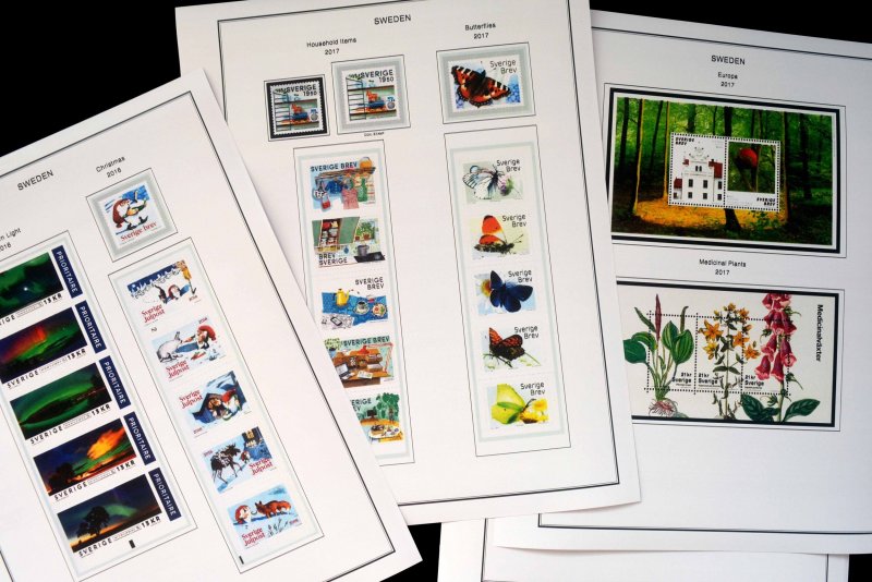 COLOR PRINTED SWEDEN 2000-2010 + 2011-2019 STAMP ALBUM PAGES (131 illust. pages)