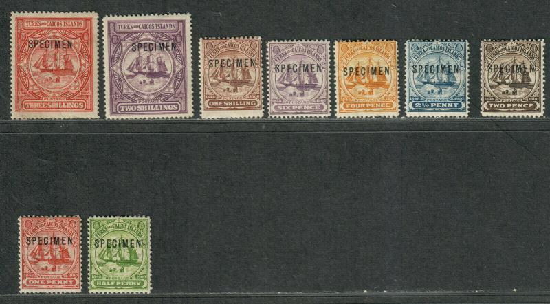 Turks+Caicos S.G.#101-109 M/NH/VF, Specimen Ovpt, Cv. $300