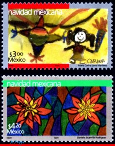 2216-17 MEXICO 2000 CHRISTMAS, CHILDREN DRAWINGS, ART RELIGION, MI# 2887-88, MNH