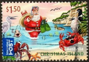 Christmas Island 498 - Used - $1.50 Christmas / Santa / Crab (2011) (cv $4.00)