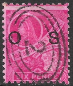 New South Wales Scott O27 Used 6d carmine Queen Victoria Official issue of 1888