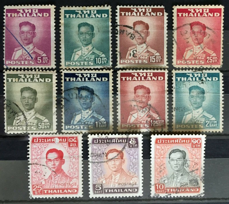 Thailand King Bhumibol Adulyadej part sets 1951-60 8V & 1972-77 3V used T3456 