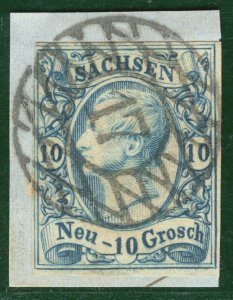 Germany States SAXONY Classic Scott.14a 10ng Dark Blue 1859 Used c$300 ORANGE26