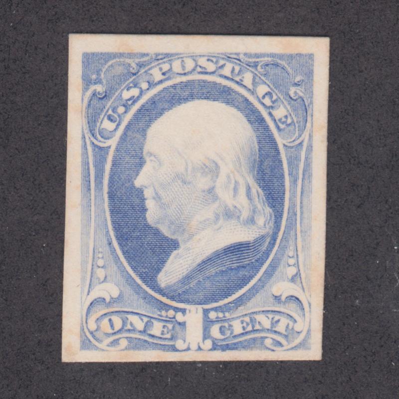 US Sc 156P4 MNG. 1873 1c ultra Franklin, Plate Proof on Card