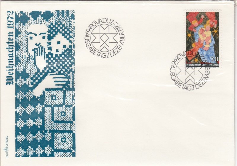 Liechtenstein 1972 Christmas Pic Slogan Cancels Holy Stamps FDC Cover Ref 30026 