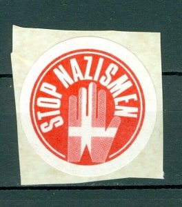 Denmark. 1990is Poster Stamp, Sticker. Stop Nazism. Hand, Flag. On Paper