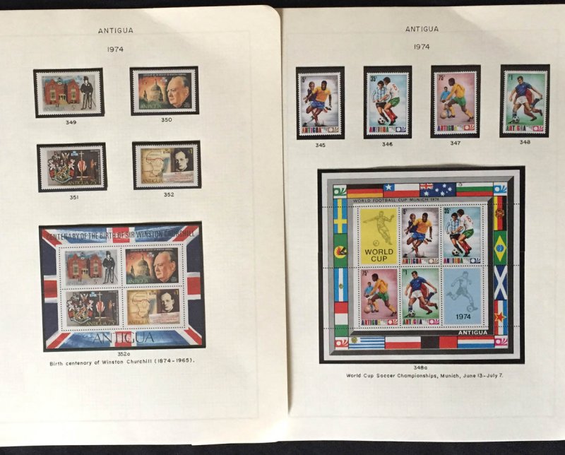 COLLECTION OF ANTIGUA STAMPS FROM 1971-75 IN ALBUM PAGES - ALL MINT NH STAMPS