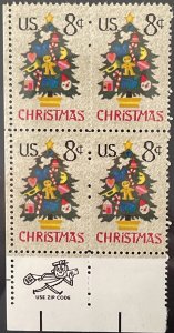 Scott #1508 8¢ Christmas MNH ZIP block of 4