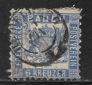 Baden - Scott #22 6Kr Ultra, Coat of Arms, Average - Used, SCV=$27.50