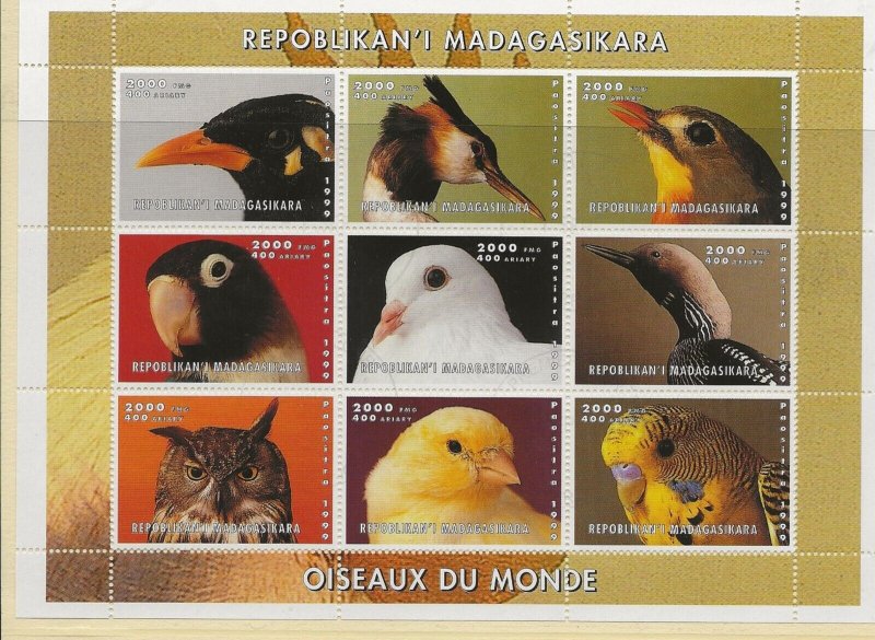 Thematic stamps Birds Madagascar 1999 Birds of Prey 9 value sheet used