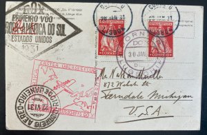 1931 Lisbon Portugal DOX First Flight RPPC Postcard Cover to Ferndale MI USA