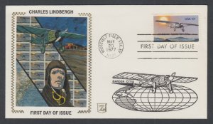 US Pl 1710-N6 FDC. 1977 13c Charles Lindbergh, Z Silk FIRST CACHET by John Zazo