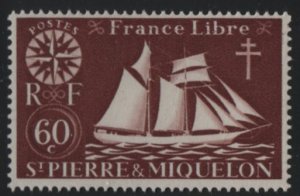 St Pierre et Miquelon 1942 MNH Sc 305 60c Fishing schooner Variety (1)