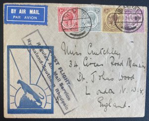 1934 Blantyre Nyasaland First Flight Airmail Cover To London England FFC