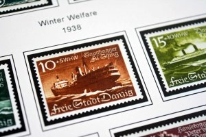 COLOR PRINTED DANZIG / GDANSK 1920-1939 STAMP ALBUM PAGES (45 illustrated pages)