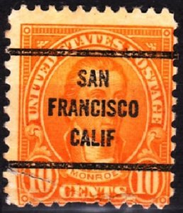 USA Precancels 1923 Sc562 10c Monroe.  CA. SAN / FRANCISCO / CALIF error, defect