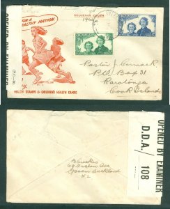 New Zealand.1944 Cover WWII Censor.Health.Princess Elizabeth & Margaret.Sc#24-25